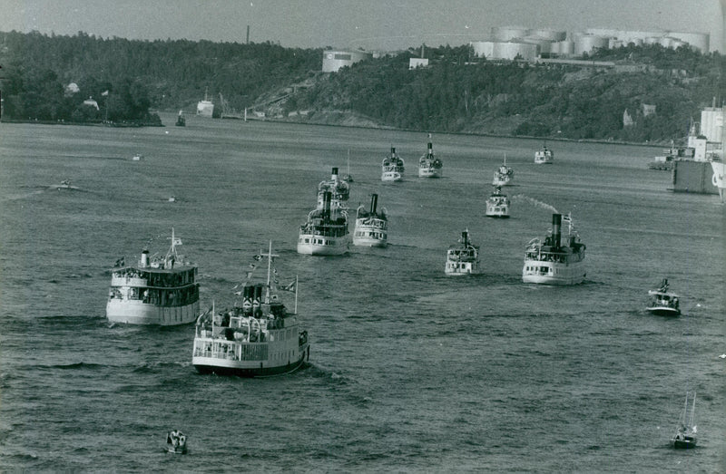 The shipyard fleet's steam-driven ships are displayed during the Archipelago Boat Day - Vintage Photograph