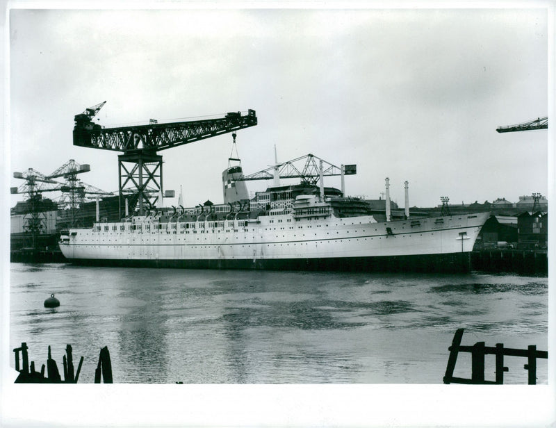 The new Canadian Pacific liner that will go  her maiden voyage to Montreal. - Vintage Photograph