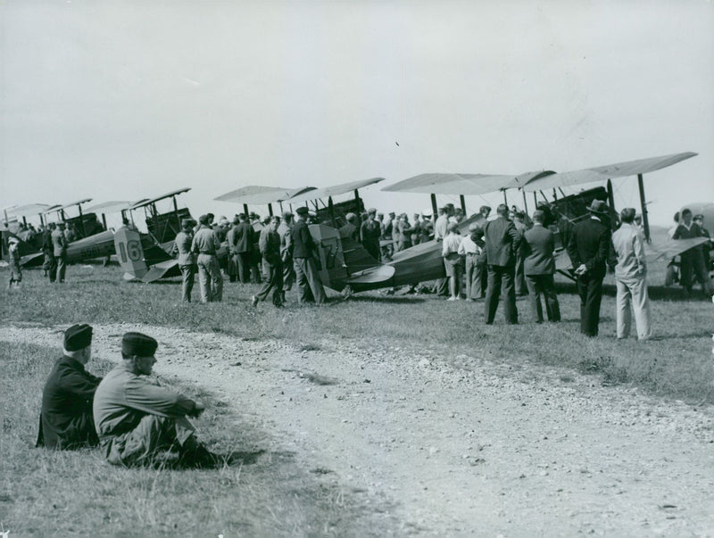 The Swedish machines during flight competition. - Vintage Photograph