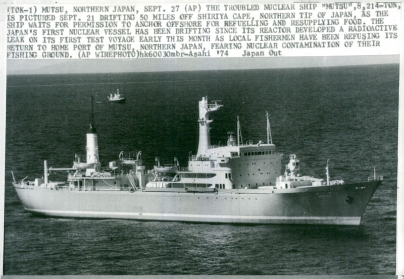 Mutsu was Japan's first, and only nuclear-powered ship. It was built as a nuclear merchant ship, one of four such vessels ever constructed, but never carried commercial cargo - Vintage Photograph