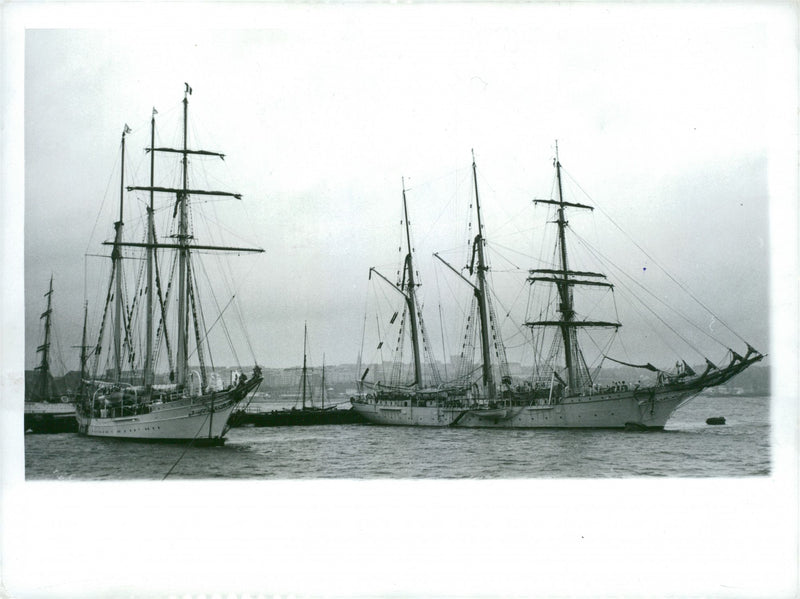 Three masted ships sail out from Brest in France - Vintage Photograph