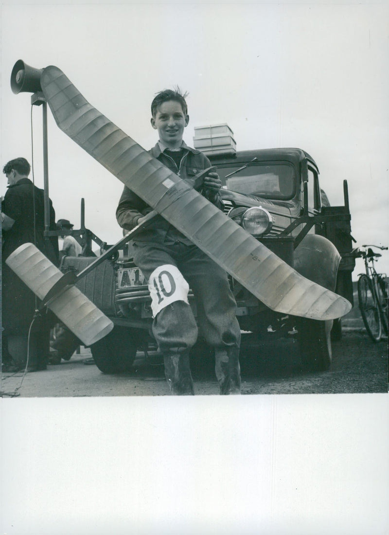 Danish - Finnish - Swedish international model airplane in the image Rune Andersson from Stockholm. - 18 June 1945 - Vintage Photograph