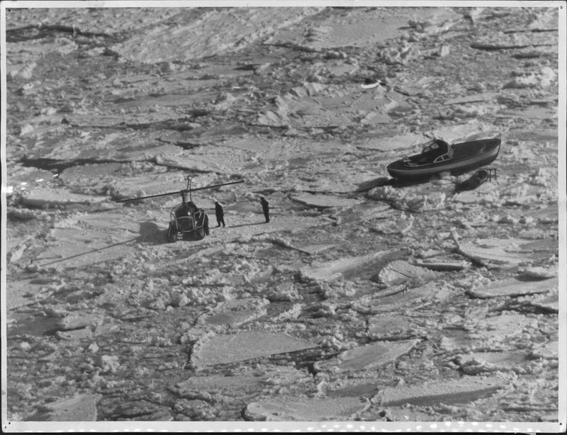 The helicopter has gone down next to the missing Finnish seal hunters' boat standing on the pack ice. - Vintage Photograph