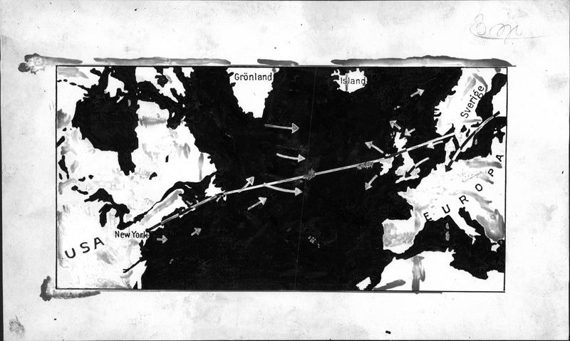 Kurt BjÃ¶rkvalls Atlantic flight map 1936 - Vintage Photograph