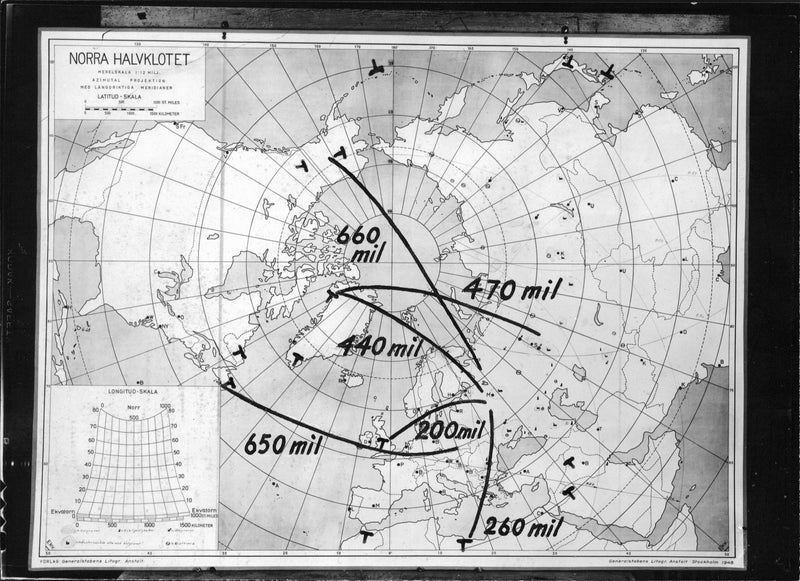 Illustrated map of American air bases in various parts of the world - Vintage Photograph