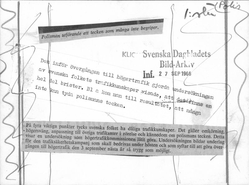 Policeman directs traffic with signs that many do not understand, shows a study of the transition from left to right traffic - Vintage Photograph