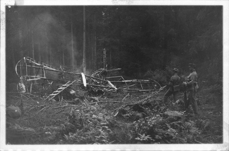 Aviation accident at Eksjo, Lieutenant F Gustafsson's wrecked aircraft - Vintage Photograph