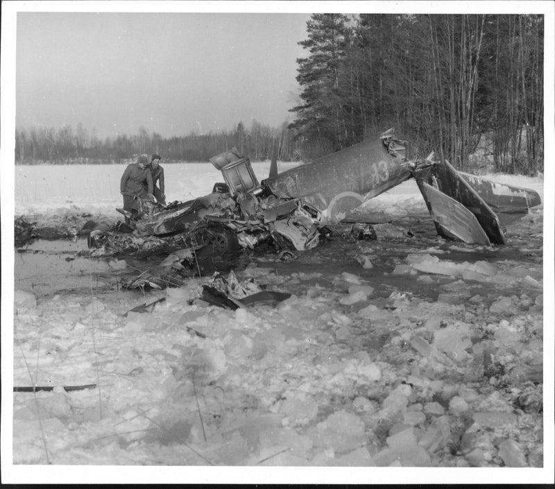 Airplane Crash at Lake Regnaren Katrineholm - Vintage Photograph