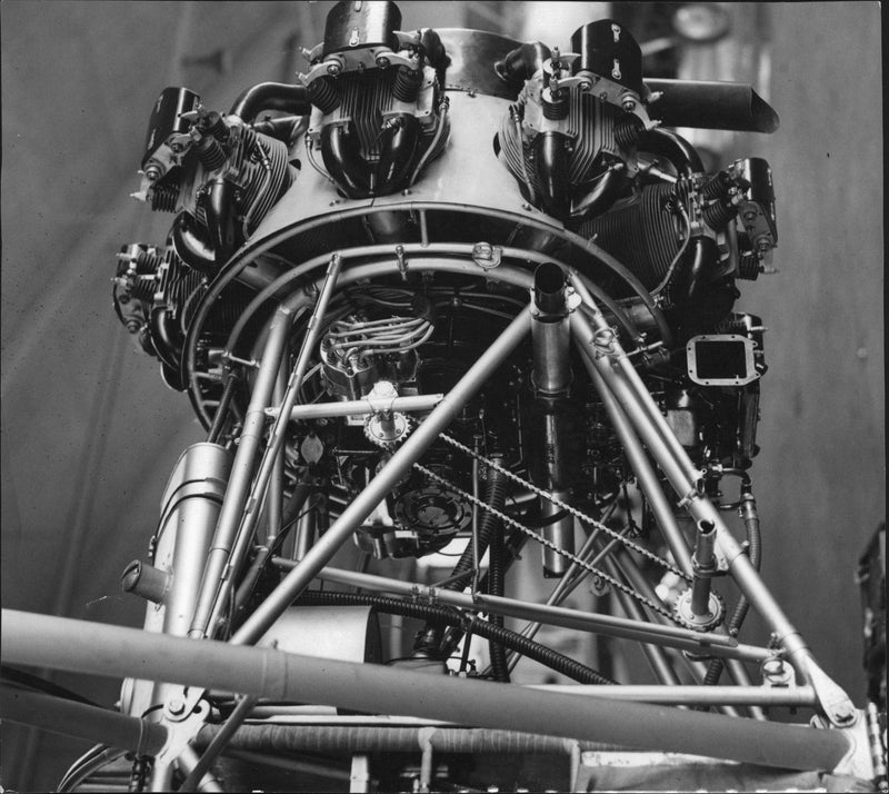 An aircraft engine in flight school. - Vintage Photograph