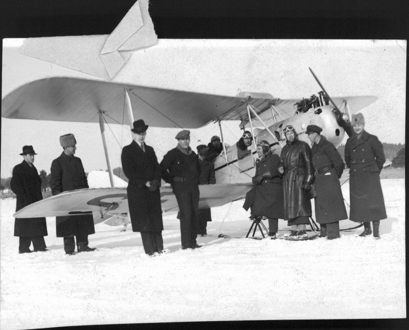 Harald MalmlÃ¶f from the Djurholmen with a snow airplane - Vintage Photograph