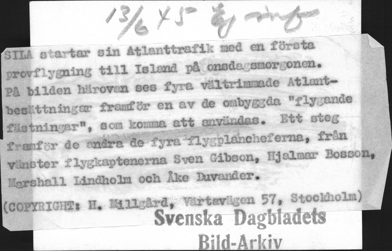 SILA starts its Atlantic traffic with a first test flight to Iceland. The picture shows four atlantic herds in front of one of the converted flying ticks - 13 June 1945 - Vintage Photograph