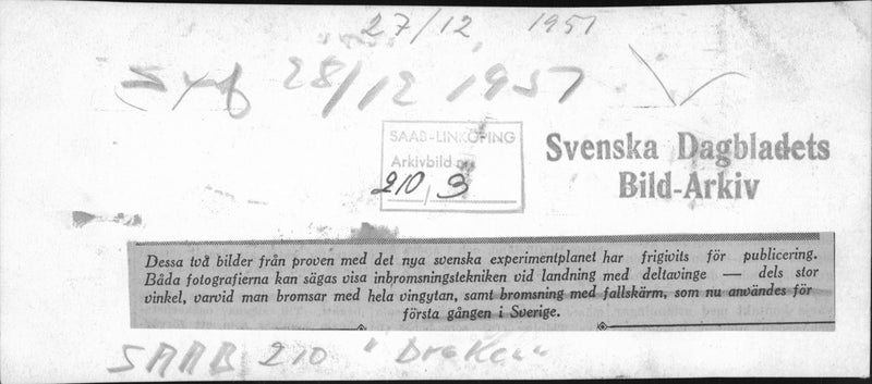 Samples of new experiments Swedish plane at SAAB. - Vintage Photograph