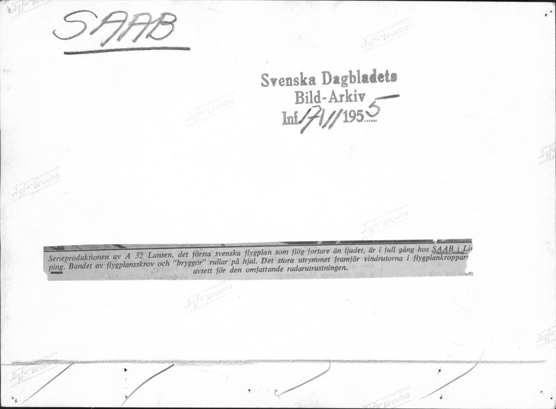 Series production of A32 Lance Swedish jet aircraft at Saab LinkÃ¶ping - Vintage Photograph