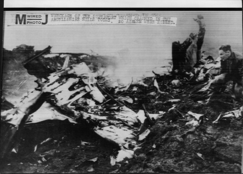 Plane with 20 American airmen were killed when it crashed against a rock wall. - Vintage Photograph