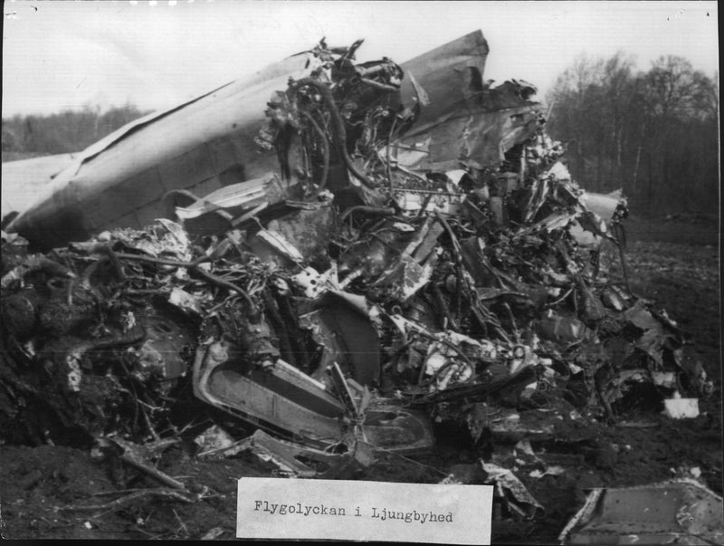 Wreckage from the plane crash at Ljungyhed. - Vintage Photograph