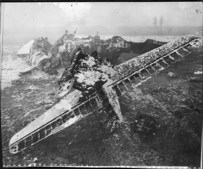 The debris after the London crashed private plane - Vintage Photograph