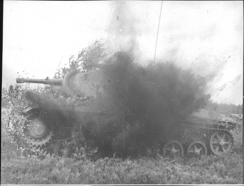 A tanks during the exercises in Skillingaryd - Vintage Photograph