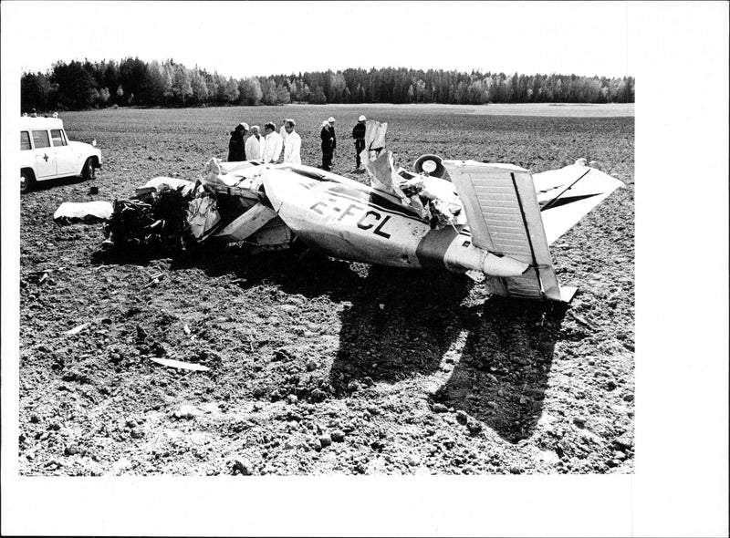 The accident-damaged plane after the crash at a red Inge farm - Vintage Photograph