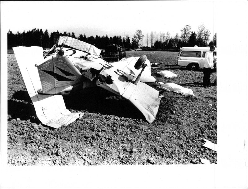 The accident-damaged plane after the crash at a red Inge farm - Vintage Photograph