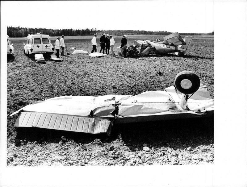 The accident-damaged plane after the crash at a red Inge farm - Vintage Photograph