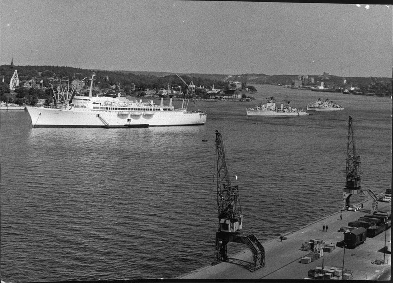 The grand luxury liner S / S Brasil in downtown Stockholm. - Vintage Photograph