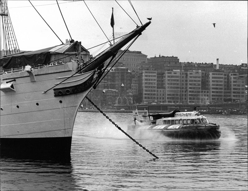 British SNR6 Westland hovering ships run on stream in Stockholm - Vintage Photograph