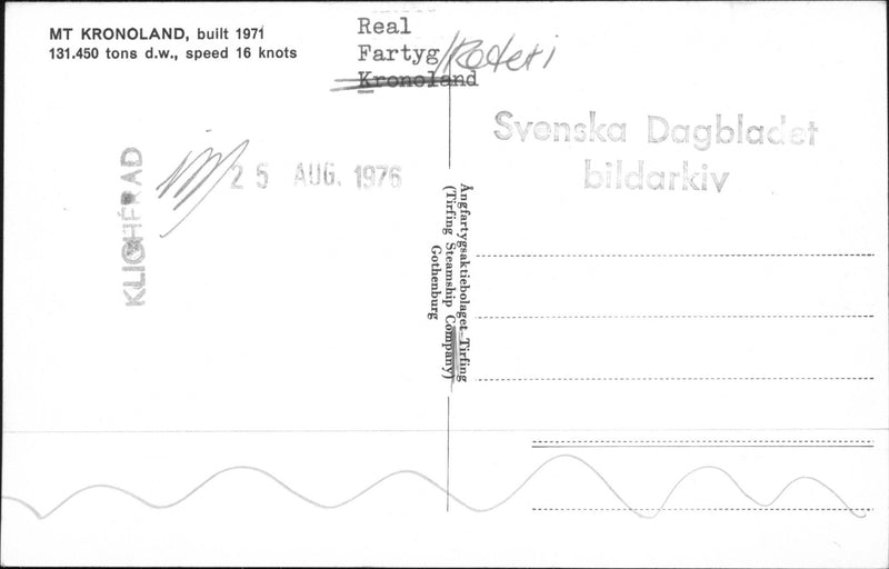MT Kronoland, built 1971. - Vintage Photograph