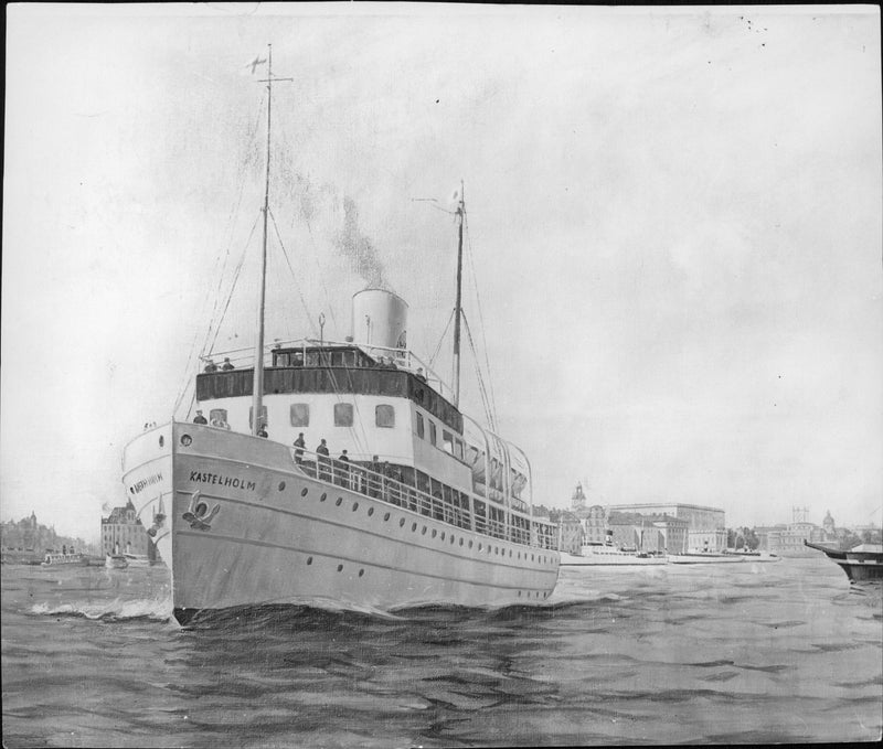 Swedish America Line Kastelholm on the trip in one of the holiday routes in TrollhÃ¤ttan and Dalslands channels, - 18 June 1940 - Vintage Photograph