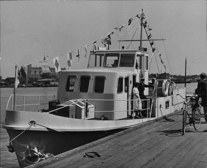 Finland Swedish public health boat Gull crown at Nybrokajen - Vintage Photograph