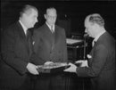 Gifts handed over to Stockholm advertising association that celebrates the 25th anniversary of the Concert Hall Hall - 2 June 1944 - Vintage Photograph