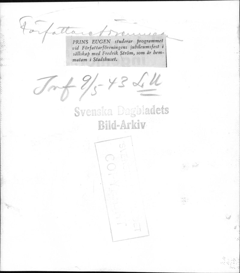 Prince Eugen study program during the Swedish Writers' Association Golden Jubilee - 9 May 1943 - Vintage Photograph