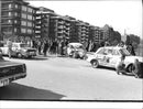Traffic accident with seven parked cars demolished by a tanker truck on Klaraberg trail - Vintage Photograph