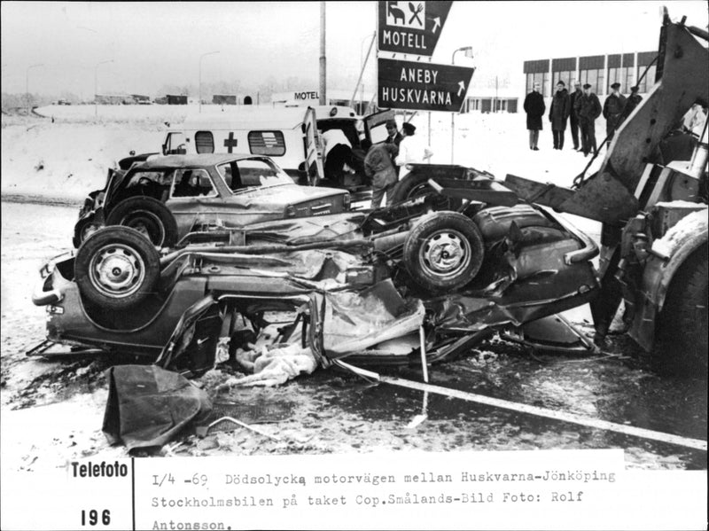 Traffic accident in which two cars collided at slip, caused two deaths - Vintage Photograph