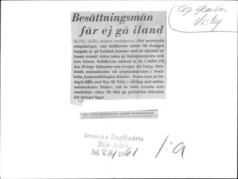 Det ryska krigsfartyget utanför Gotlands kust - Vintage Photograph