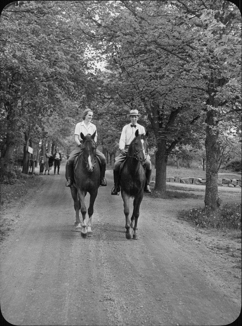 Countess Karin Cronstedt and captain Ernst SjÃ¶gren on ride in Asko avenue. - Vintage Photograph