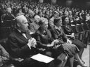 Olof Lagercrantz and Alva Myrdal among participants at the peace meeting in the Concert Hall. - Vintage Photograph
