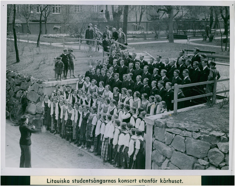 Lithuanian student songs concert outside the choir house - Year 1936 - Vintage Photograph