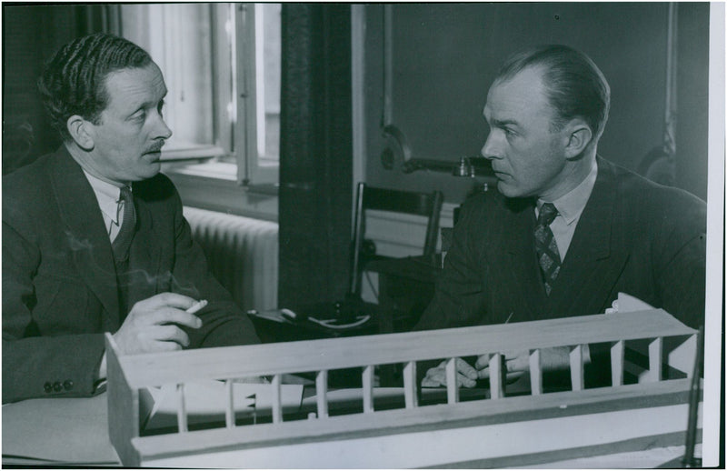 Artist Jerk WerkmÃ¤ster at the Swedish department of the international aviation exhibition - 9 April 1938 - Vintage Photograph