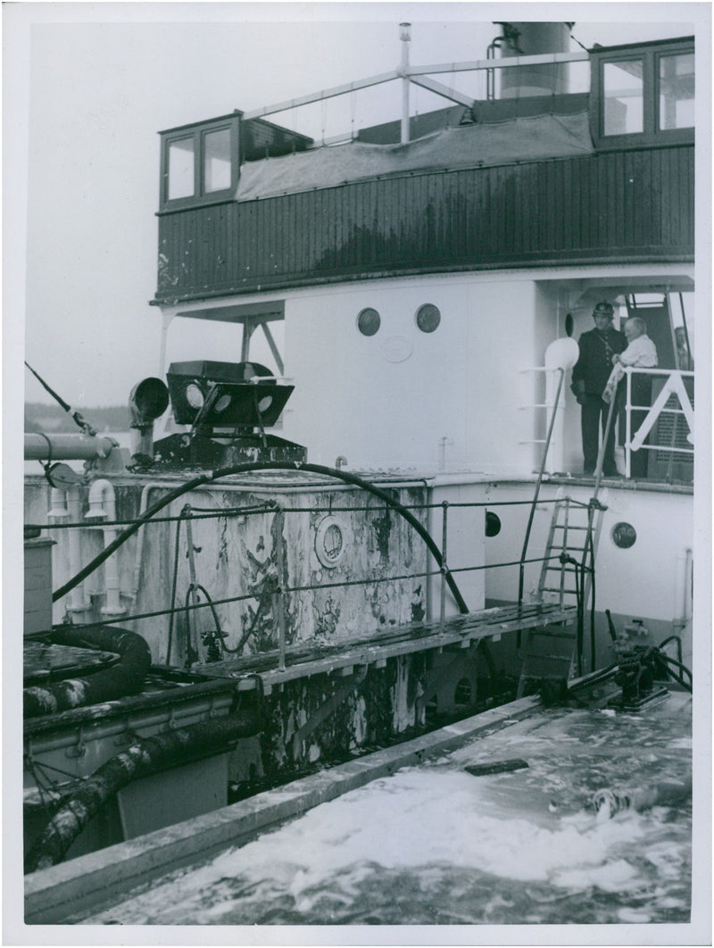 Gasoline on the Fire Johansonlinjens tanker at Loudden - 1 June 1937 - Vintage Photograph