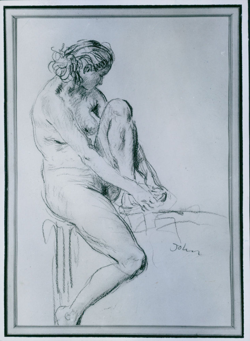 Painting from the English art exhibition "Female nude" by the artist Augustus John - 27 April 1939 - Vintage Photograph