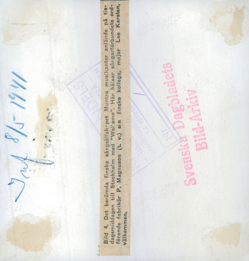 Finnish songwriter Muntra visits Sweden - 8 May 1941 - Vintage Photograph