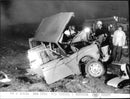 Crash accident on road 41. Both cars were officially blown up at the collision - Vintage Photograph
