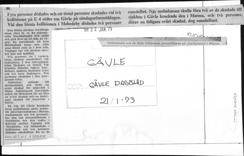 The ambulance and the two passenger cars involved in the accident in Marma. - Vintage Photograph