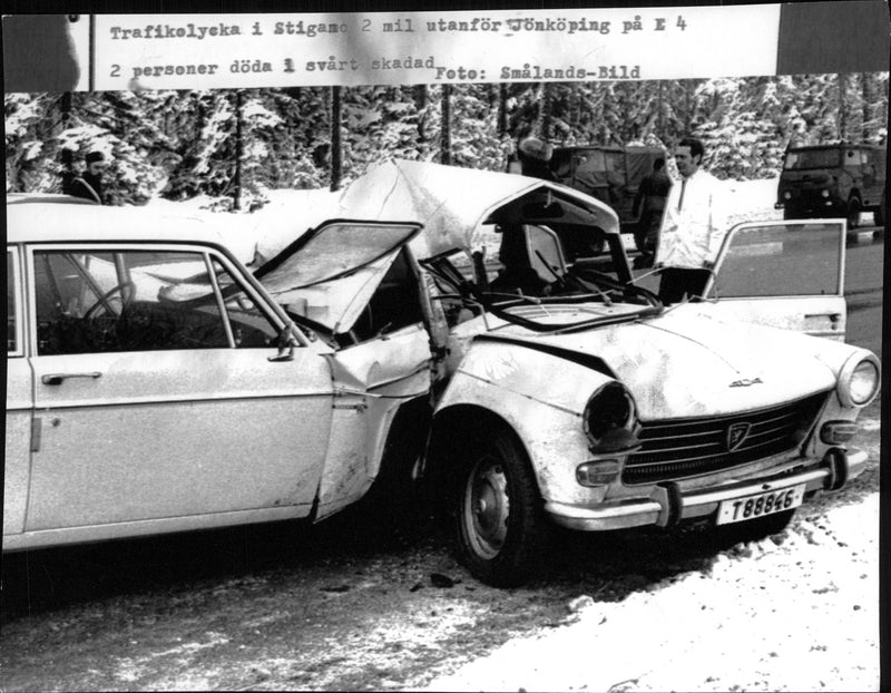 Passenger cars in traffic accident on the E4. - Vintage Photograph