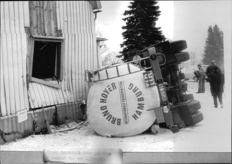 The German driver lost control of the tanker and crashed into a house if moved 20 cm. - Vintage Photograph