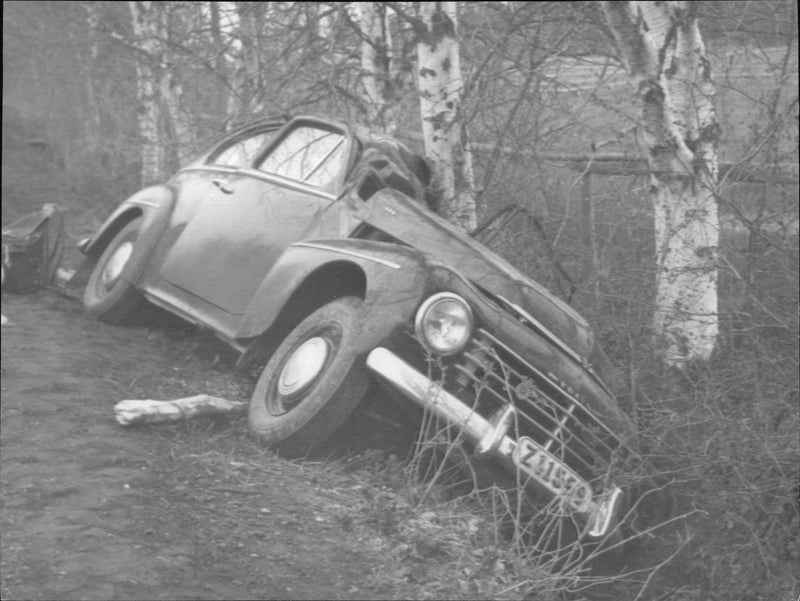 Passenger cars drove off the road at violent speed, two people died - Vintage Photograph