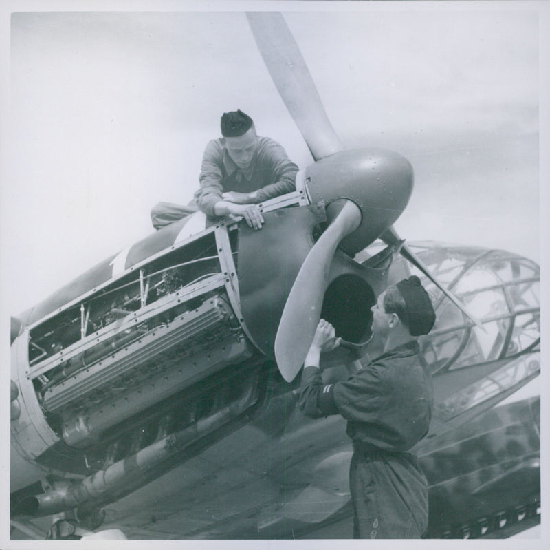Repair of a Caproni aircraft at the Royal Södermanland Air Fleet - Vintage Photograph