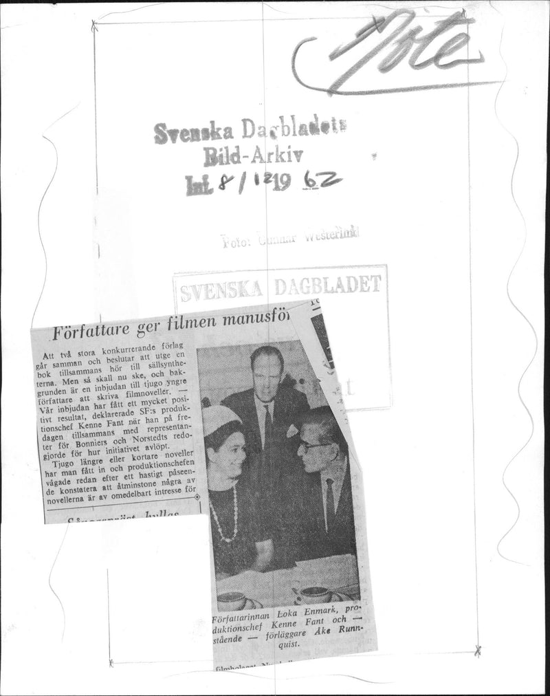 Writer Loka Enmark, Production Kenne Fant and publishers Ake Runnquist talks - Vintage Photograph