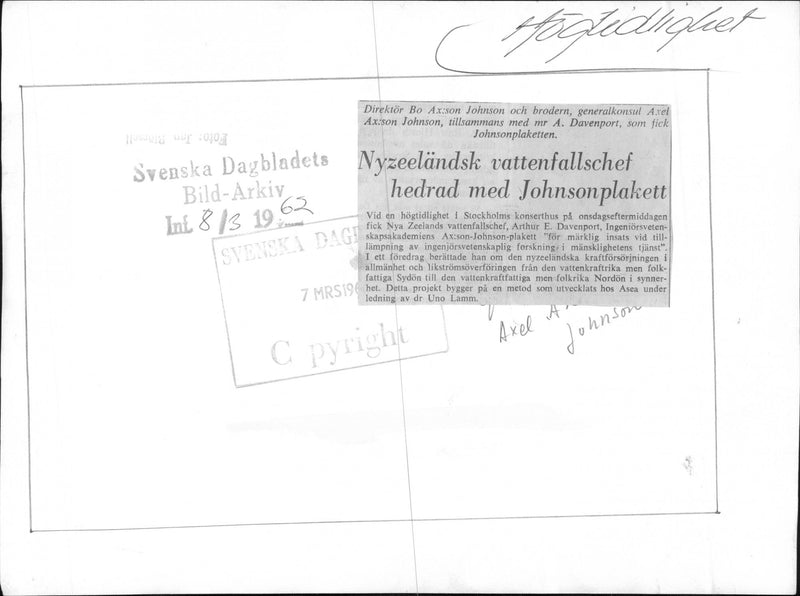 New Zealand waterfall manager with the company was at a ceremony in the Stockholm Concert Hall - Vintage Photograph