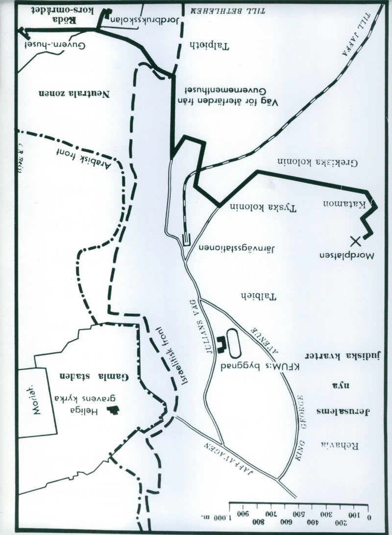 Map of Jerusalems New Jewish Quarter with the site of Greve Folke Bernadottes murder excellent - Vintage Photograph